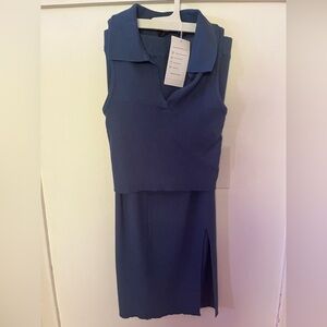 Ribbed skirt and sleeveless collared set. Navy blue brand new